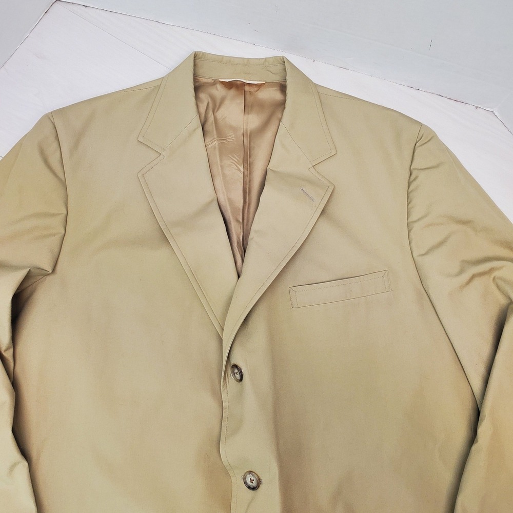 Huntington Mens Khaki Tan 3 Button Blazer 44L Made in USA Ivy League Americana